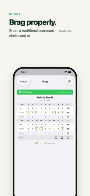 Golf Caddie traditional scorecard share
