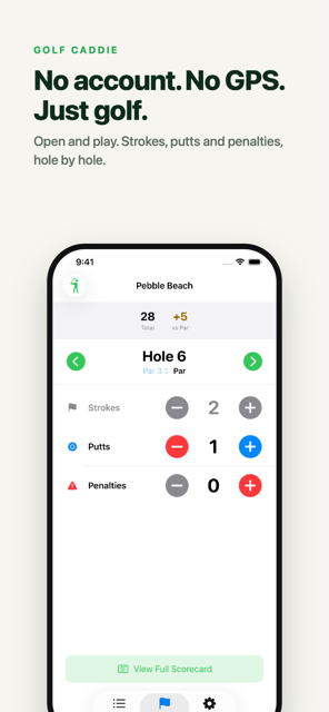 Golf Caddie simple scorecard, no account or GPS