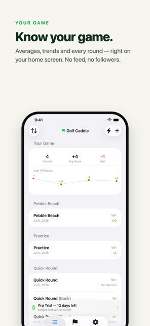Golf Caddie Your Game stats dashboard